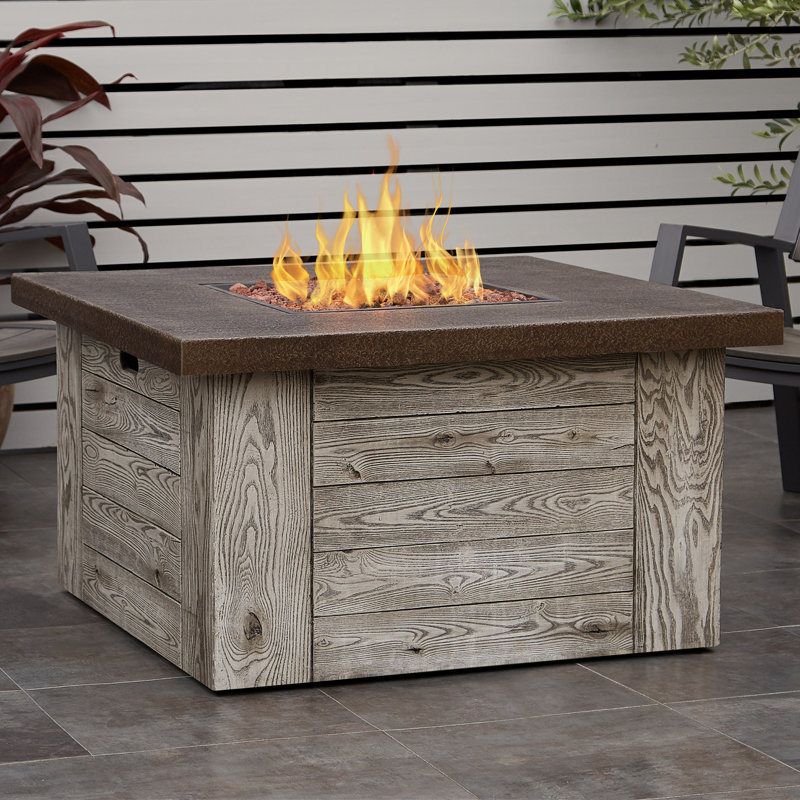 Weathered Gray Fiber Cast Concrete Gas Fire Pit Table