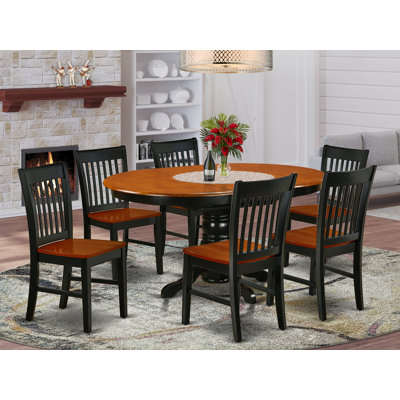 Ensemble de mobilier de salle à manger 7 pièces composé d'une table de cuisine ovale avec rallonge papillon et 6 chaises, noir et cerise