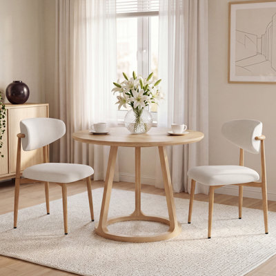 Mid-Century Dining Chair Set of 2, Upholstered Kitchen Dining Chairs with Curved Backrest & Padded Seat, Modern Side Dining Chair for Dining Room & Kitchen, Beige Oak