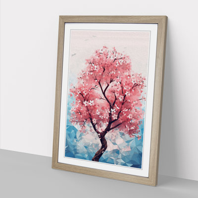 Cherry Blossom Tree Geometric No.3 - Single Picture Frame Print on Wood