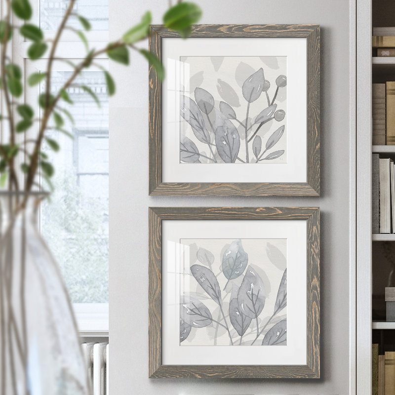 Shadow Leaves I - ensemble de 2 peintures encadrées, H 20 po x l 40 po x P 1,5 po, Encadré gris