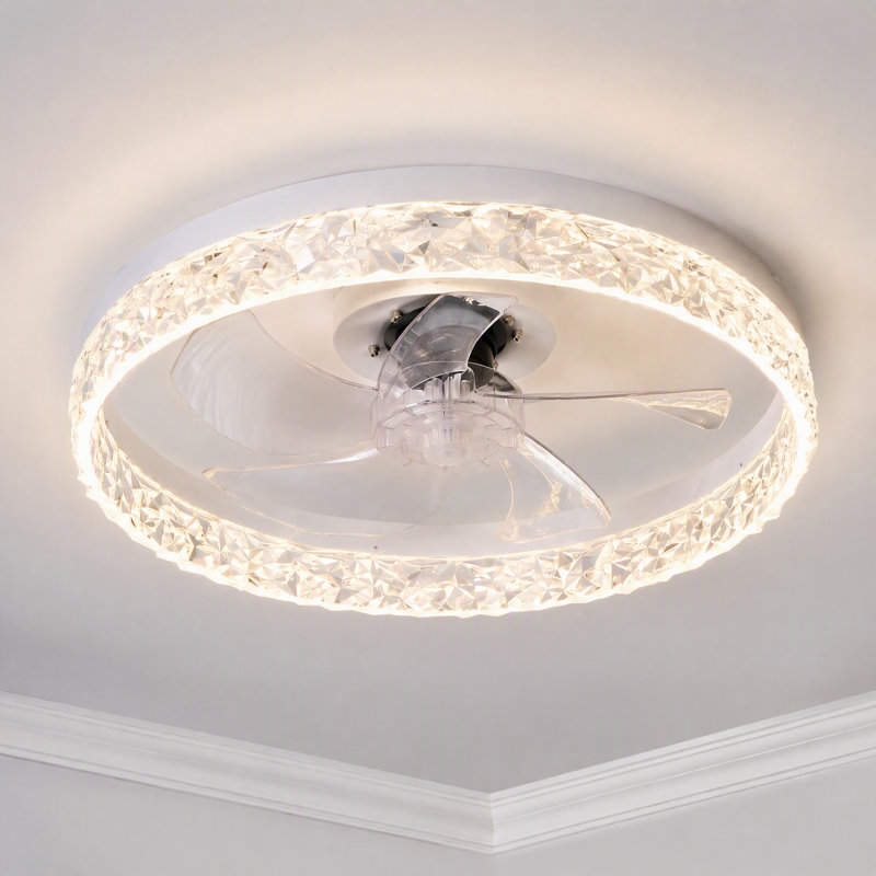  20" White Low Profile Ceiling Fan with Light, Dimmable Remote Flush Mount Fandelier, White