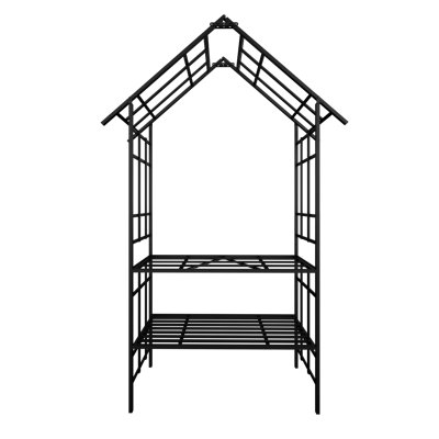 Metal Garden Arch With Bench Turned Into Flower Stand W58.07*H97.24 Climbing Plants Support Rose Arch Outdoor