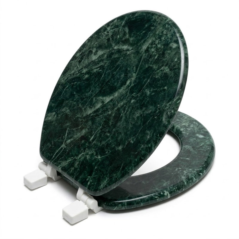 17" Marbleized Mdf Toilet Seat - Round Standard Size - Faux Marble Design Green, Green