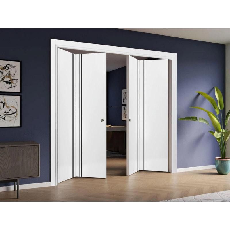 Porte pliante en bois massif massif, 72 po x 96 po, Satin blanc