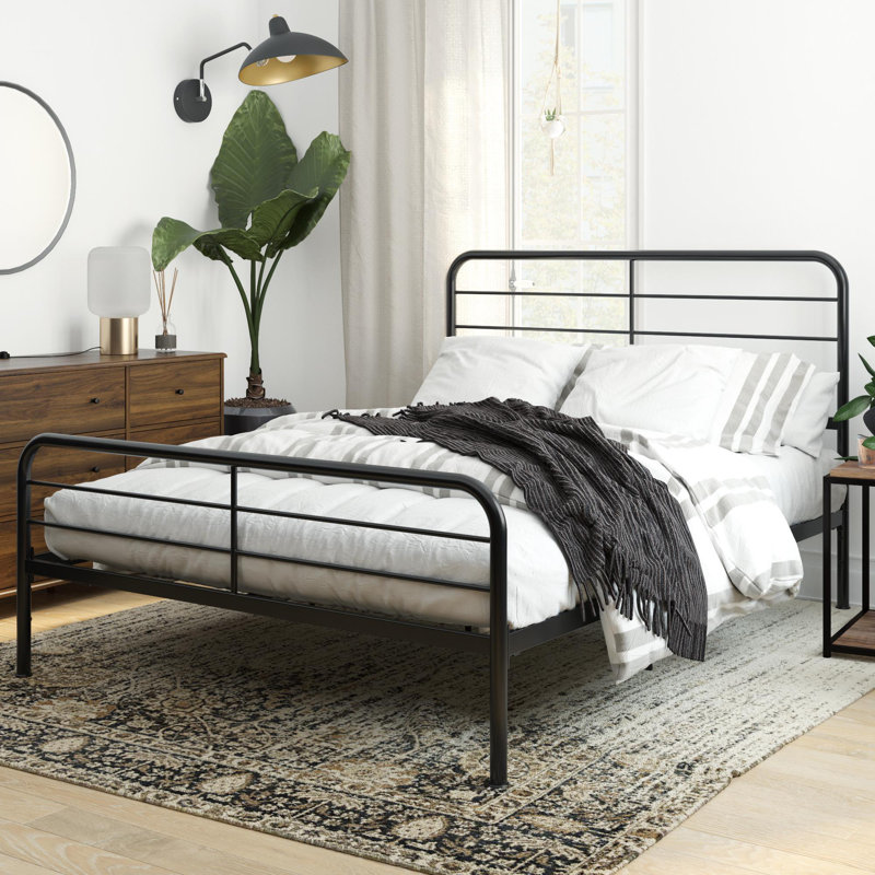 Omparkash Metal Bed, Black, Kingsize (5')