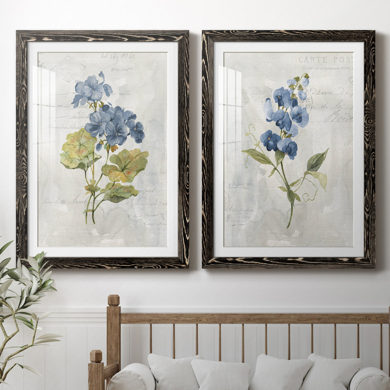 Lin bleu géranium - ensemble de 2 reproductions d'art, Impression encadrée avec passe-partout, H 31,5 po x l 47 po