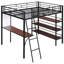 Lit mezzanine moderne en métal pleine grandeur avec 3 tablettes et bureau - Tableau blanc à cadre noir pour plus de confort et d'espace d'étude créatif-1176552454-1176552456