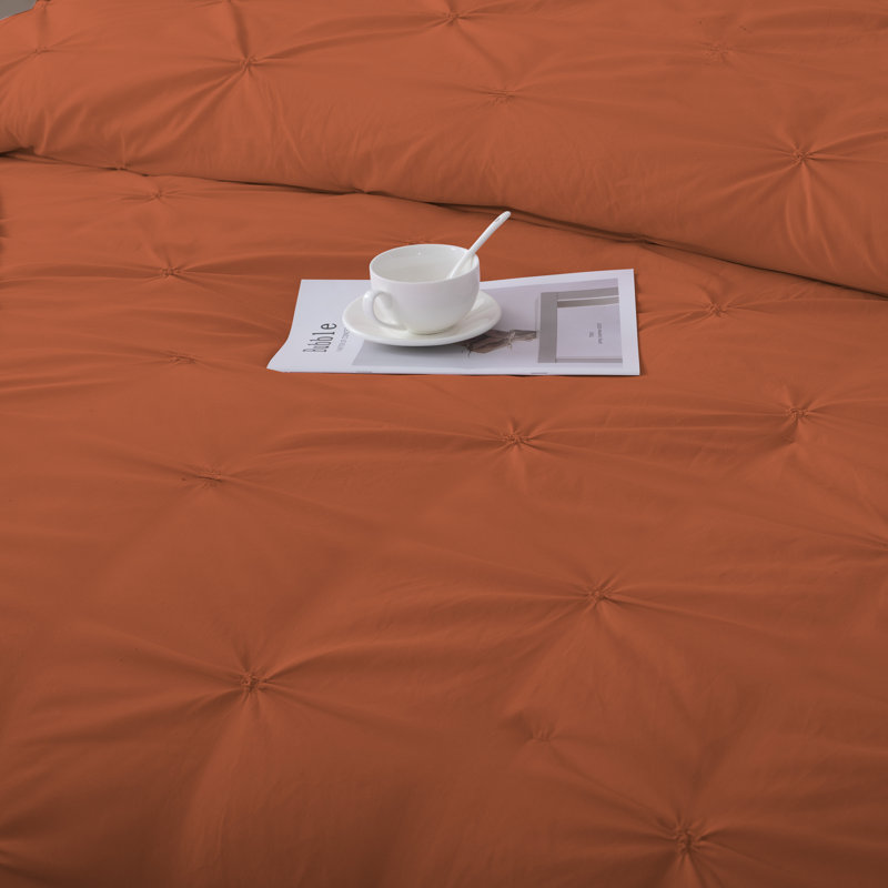 Ensemble d'édredon 5 pièces princesse romantique Pintuck, Édredon pour lit très grand + quatre taies déco, Terracotta