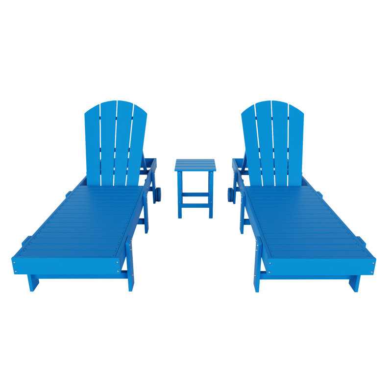 Laguna 77.6" Long Outdoor All-Weather Poly Reclining Chaise Lounge Set, Pacific Blue