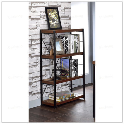 Weathered Oak And Black Finish Bookshelf With 3 Tiers, Perfect For Modern Storage And Display