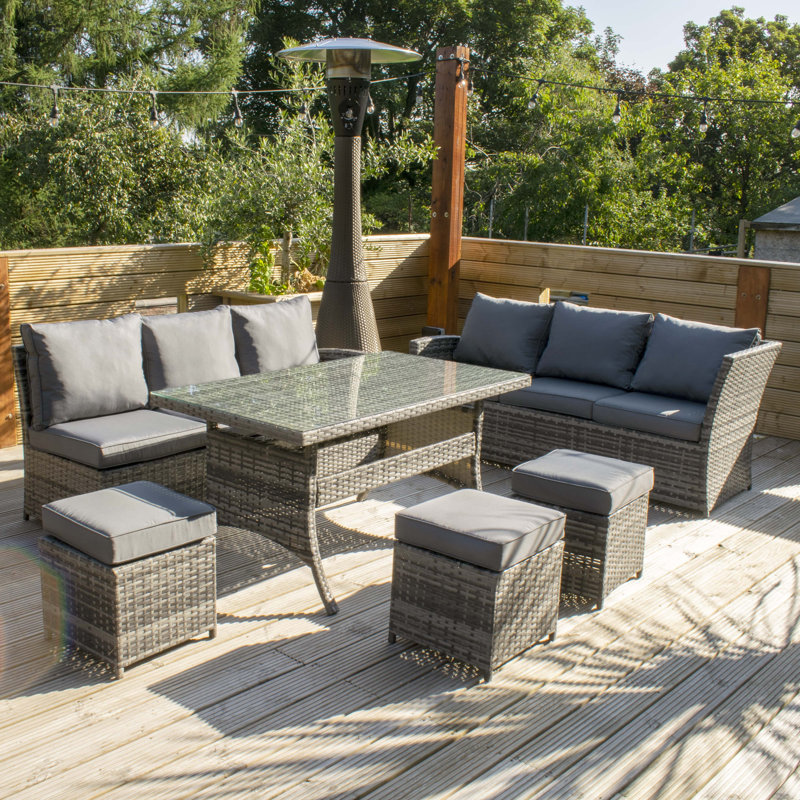 Vanderpol 9 - Person Patio Dining Set Rectangular Table with Cushions Included