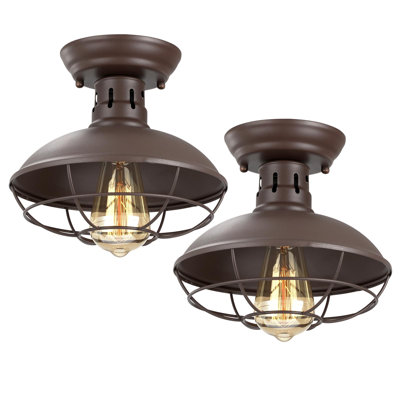 2 Pack of Easric Industrial Farmhouse Ceiling Lights, Metal Cage, E26 Base for Hallway & Kitchen