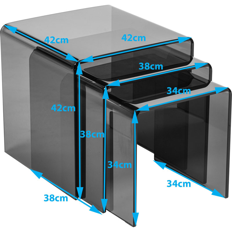 Mariana Glass Top Sled Nesting Tables, Smoked