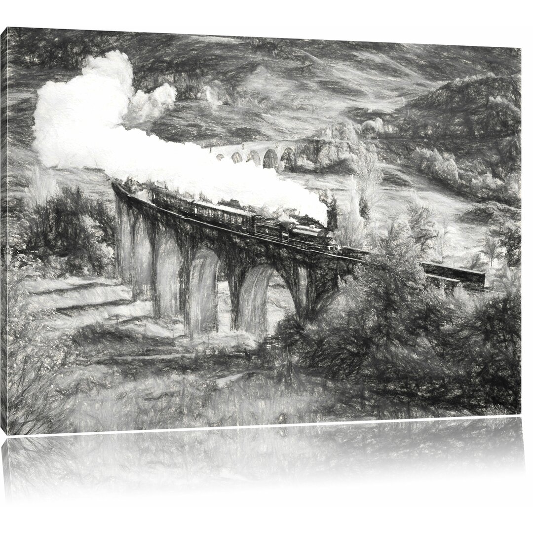 Leinwandbild Eine Dampflokomotive fährt über das Glenfinnan Viadukt