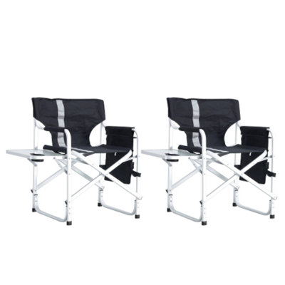 2-Piece Lightweight Oversized Padded Folding Director’S Chairs – Comes With Side Table & Storage Pockets, Fit For Indoor/Outdoor, Camping, Picnics & Fishing (Black/Grey)