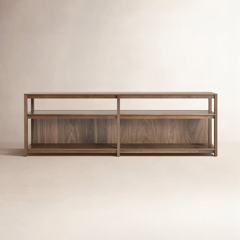 Open Plan Solid Wood Bookcase, (2 Shelves) 26" H x 80" W x 13" D, Walnut
