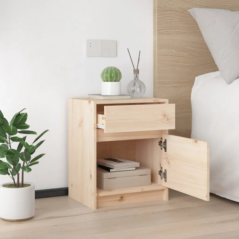 Godrich 40cm W Solid Wood Bedside Table, Oak, Individual
