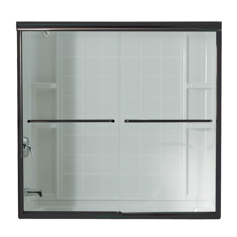 Finesse 58.06 in. H Bypass Frameless Tub Door with Clear Glass, Deep Bronze