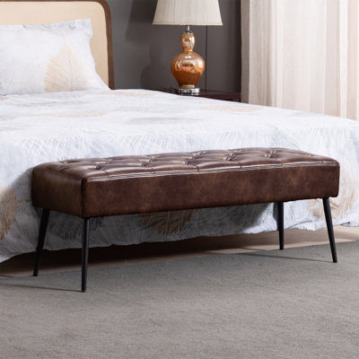  44" W Mid-Century Modern Tufted Velvet Bench
