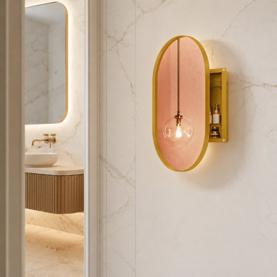 Armoire de salle de bain ovale encastrée avec miroir et tablettes réglables, organisateur de rangement mural pour tous les espaces de salle de bain, solution de rangement à cadre métallique durable convenant à une installation encastrée ou à fixation en surface