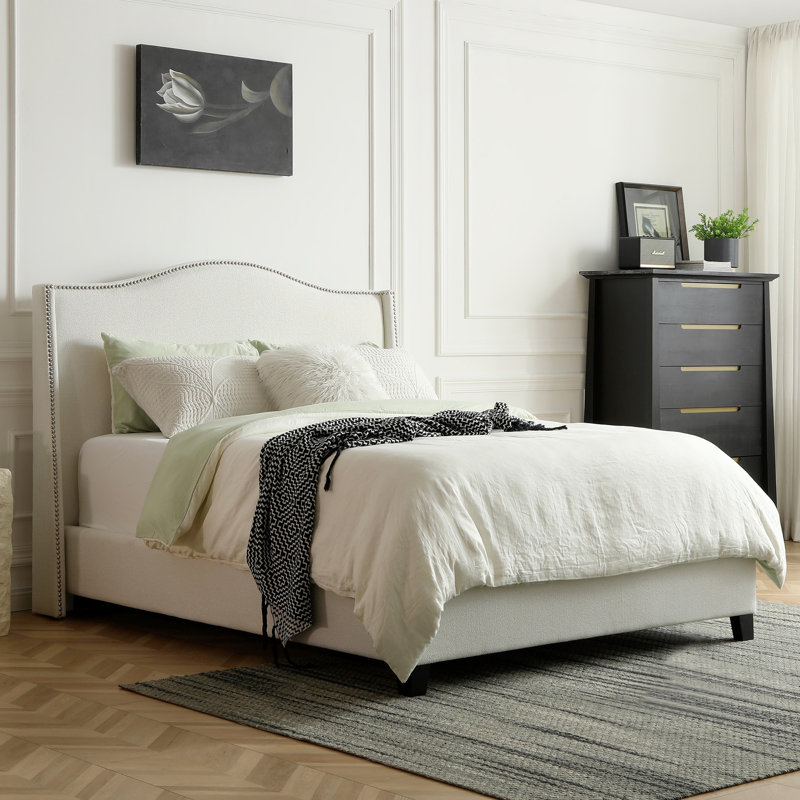 Hampton  Wingback Bed, Linen, Queen, Ivory
