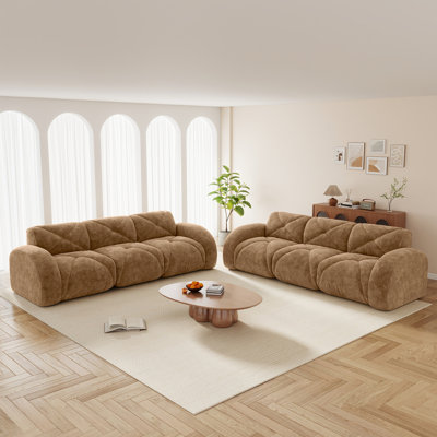 Ensemble de canapé 2 pièces Canapé confortable, ensemble de canapé 3 + 3 places, canapé à assise profonde, tissu de velours doux, fond en éponge haute densité 32D, aucun assemblage requis, ensemble de canapé moderne pour le salon