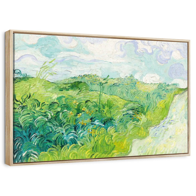 Champ de blé vert Auvers, 13 po x 9 po, Cadre flottant en bois naturel