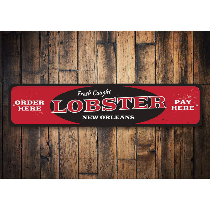 Plaque en aluminium «Fresh Caught Lobster», H 4 po x l 18 po x P 0,04 po