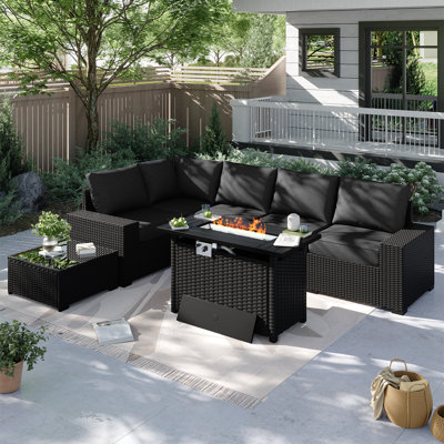 7-pieces Patio Furniture Set With 44" Propane Gas Fire Pit Table