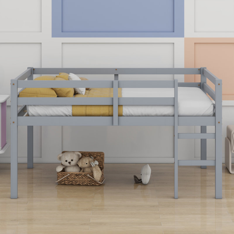 Lit mezzanine en bois avec échelle, Gris