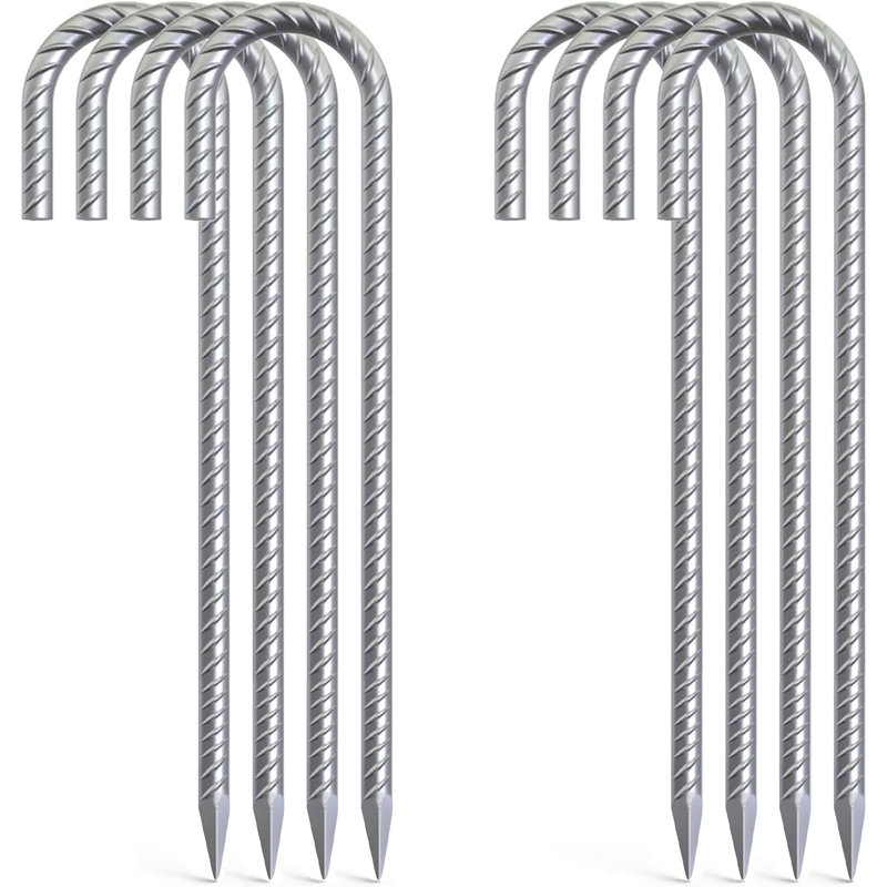 Piquets d'armature cloutés galvanisés, crochets en J de 12 pouces pour piquets de tente et de tente de camping, lot de 12, argent (ensemble de 8)