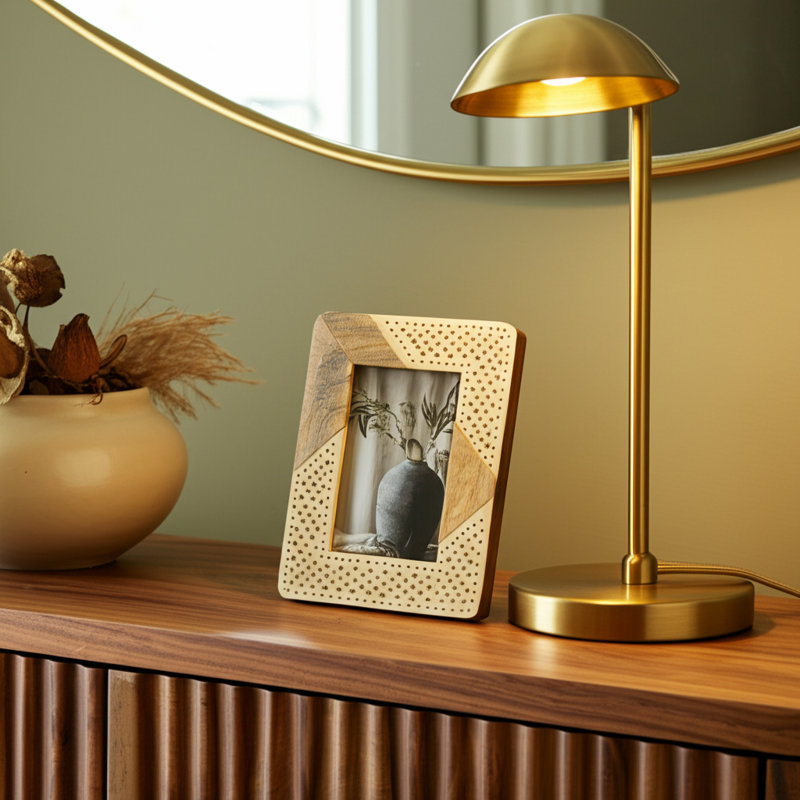 Woven Photo Frame - Contemporary Ivory and Natural Brown Wood and Resin Decorative Picture Frame for Home or Office Photo Display - Photo Gift Idea.