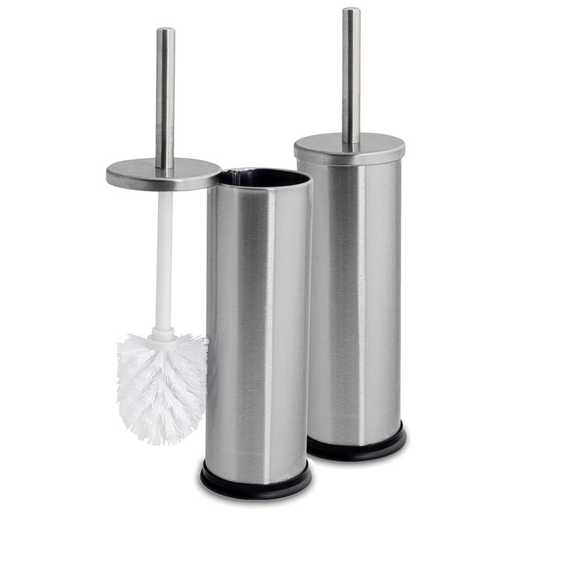 Harbour Housewares Round Toilet Brushes with Holder, Brushed Steel
