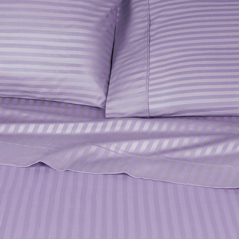 300-Thread Count Stripe Deep Pocket Standard Cotton Sheets, Split King, Lavender