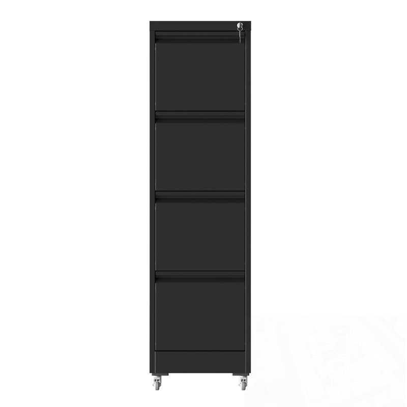 Metal Storage Filing Cabinet With Wheels, Lock And 4 Drawers, Black