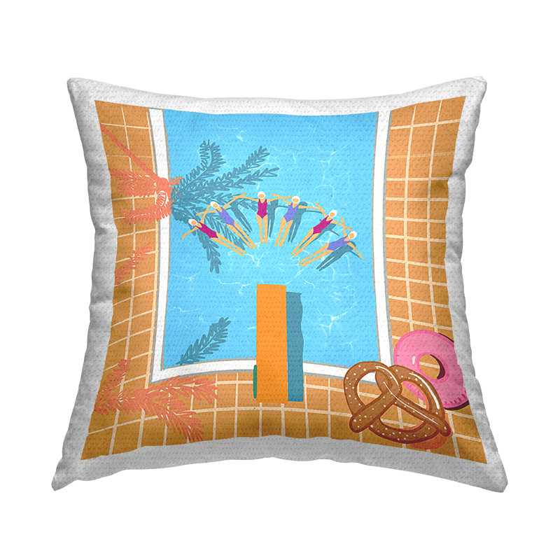 Coussin d'extérieur imprimé In Sync Pool Swimmers par Ashley Singleton