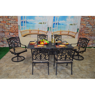 Nola 6 - Person Patio Dining Set Umbrella Hole Included Rectangular Table with Sunbrella® Cushions Included