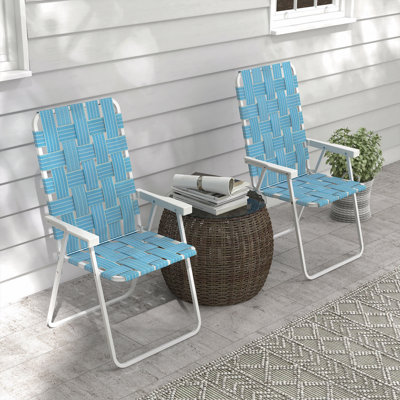 Ensemble de 2 chaises de patio pliantes, chaises de camping d'extérieur classiques, chaises de jardin portatives pour le camping, le jardin, la piscine, la plage, la cour arrière avec accoudoirs, bleu