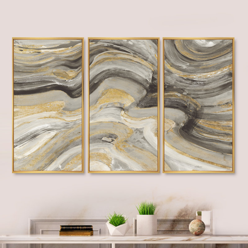 Glam Gold Canion - ensemble de 3 reproductions d'art moderne sur toile encadrées, 32" H x 48" W, Cadre doré