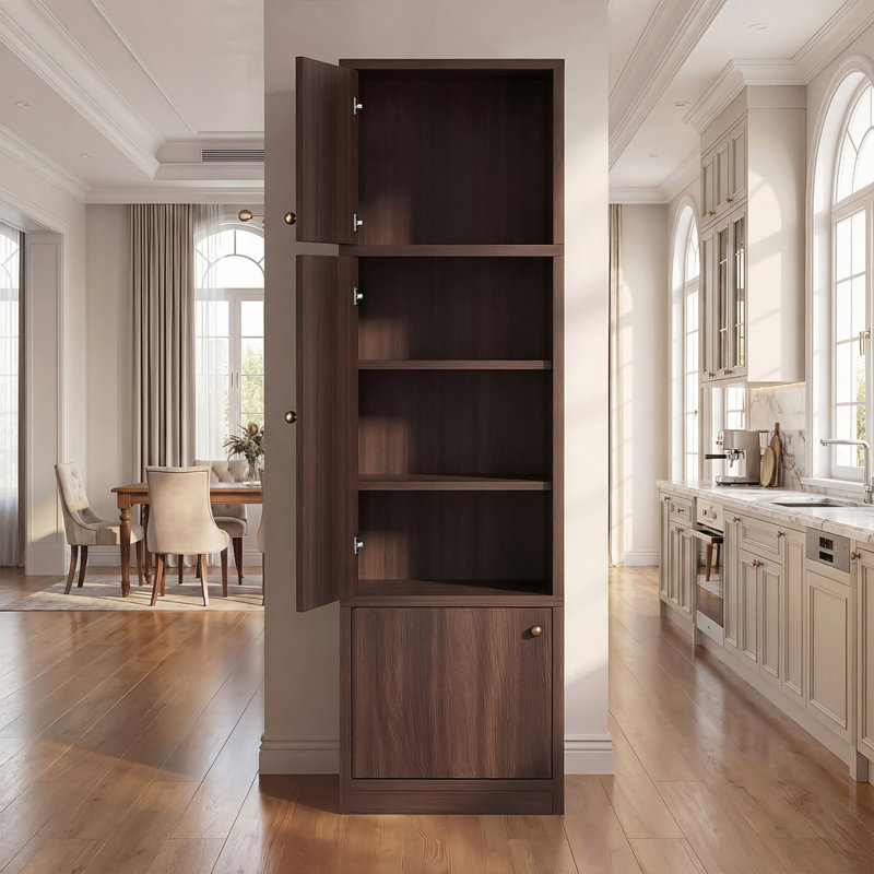 Tall Narrow Pantry Cabinet 71 Inch Freestanding Storage Cabinet with Doors and Shelves, Walnut