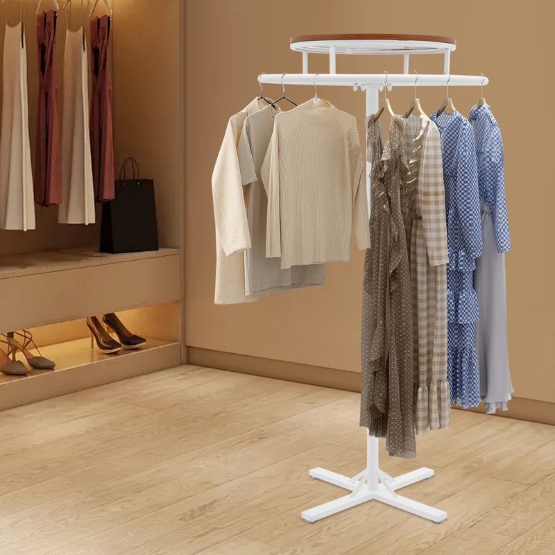 51.8In Rotating Round Clothing Rack, Clothing Display Rack, White