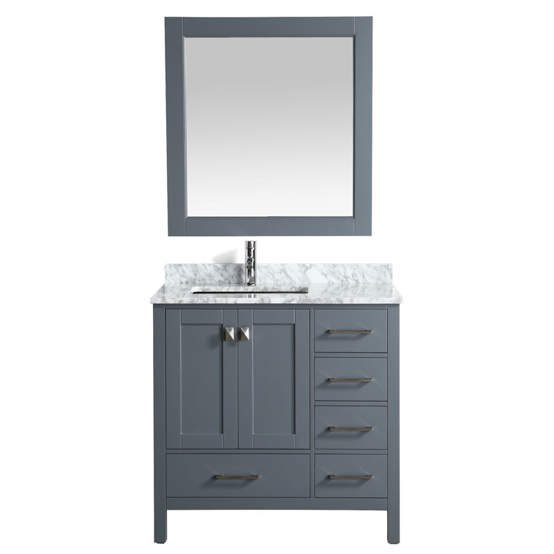 Ensemble de meuble-lavabo simple 36" avec miroir London Hyde, Gris