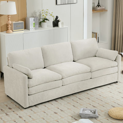Canapés modernes en chenille 3 places, coussins doubles moelleux au design ergonomique pour le salon, beige