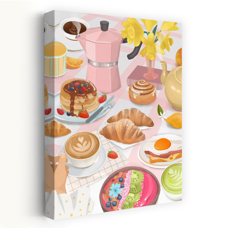Petit-déjeuner et brunch, impression d'art mural contemporain et coloré représentant une jonquille et des fruits