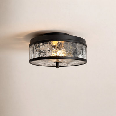 2-Light 12” Flush Mount Ceiling Light With Crackle Glass Shade