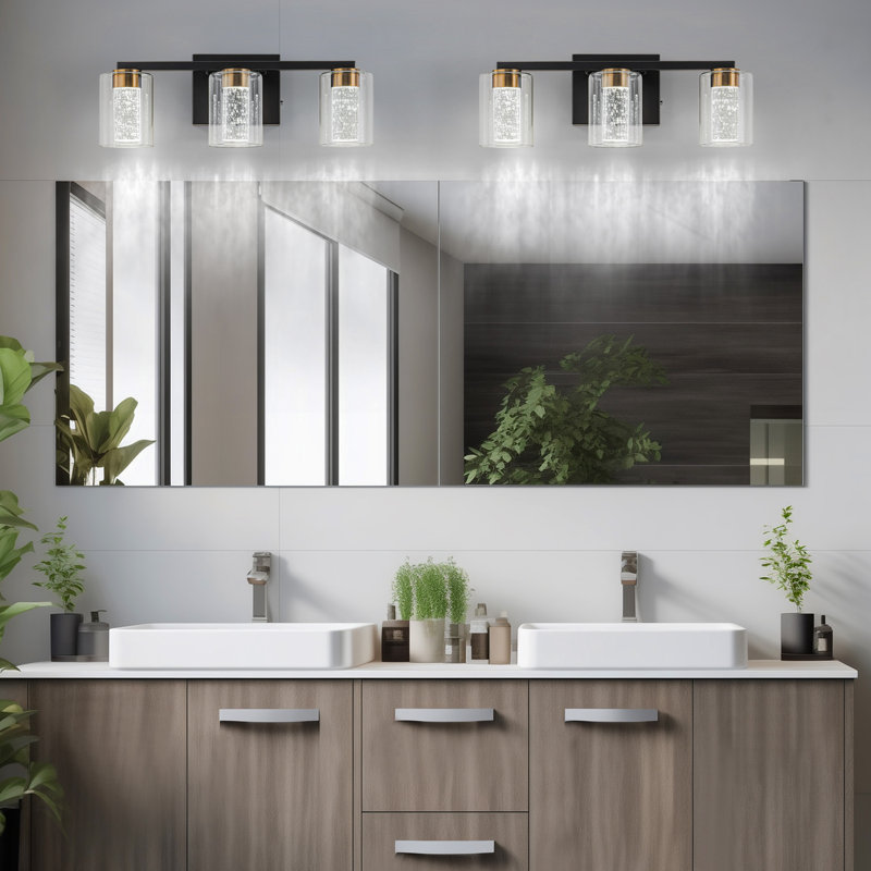 Nithusha Dimmable LED Vanity Light, 3, Matte Black/Gold