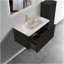 Meuble-lavabo flottant rayé en chêne noir brossé de 30 po avec lavabo en céramique blanche, meuble-lavabo pour salle de bain moderne, lavabo une pièce sans drain, pré-assemblé-368421811-368421812