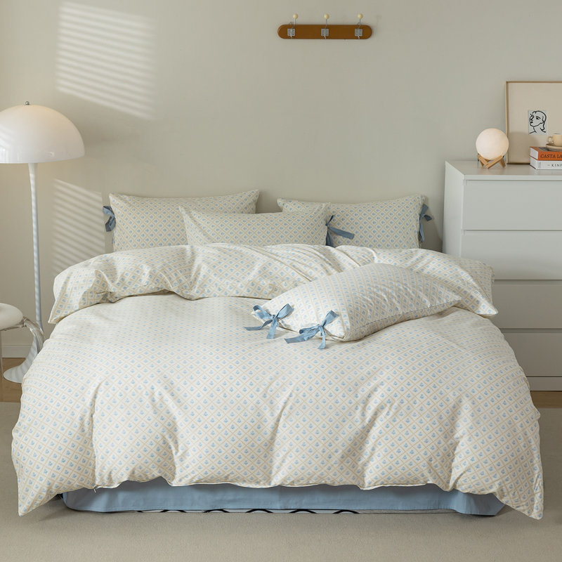 Pure Cotton Floral Print Bedding Duvet Cover Set, Blue Floral, Twin Duvet Cover + 2 Twin Pillowcases
