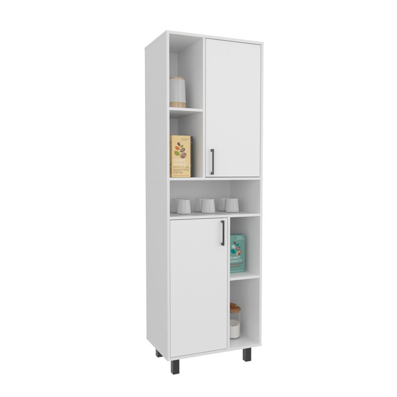 Armoire de cuisine, 2 portes, 4 pieds, 9 tablettes, blanc